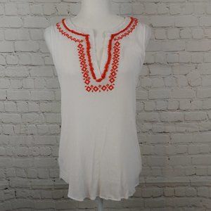 LOFT Women White Boho Sleeveless Top Size M